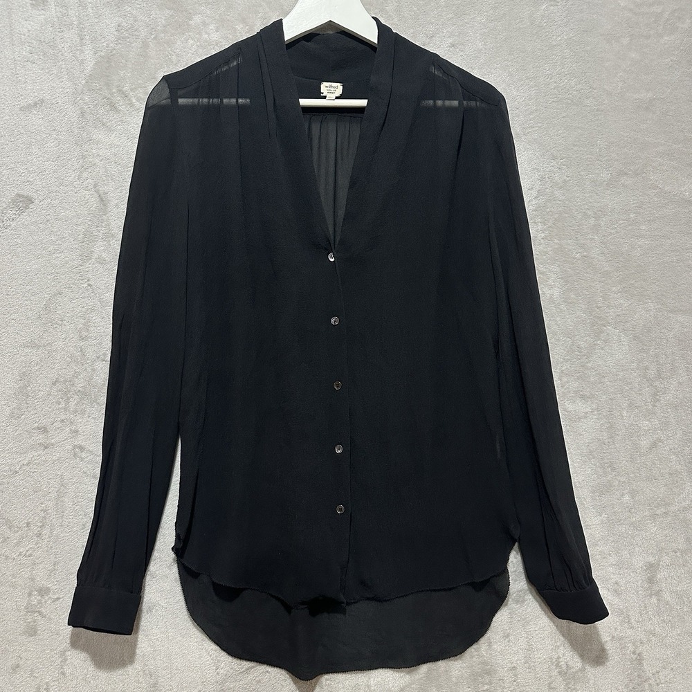 Wilfred Shirt Women's Black V Neck Silk Sheer‎ Long Sleeve Button Front Blouse